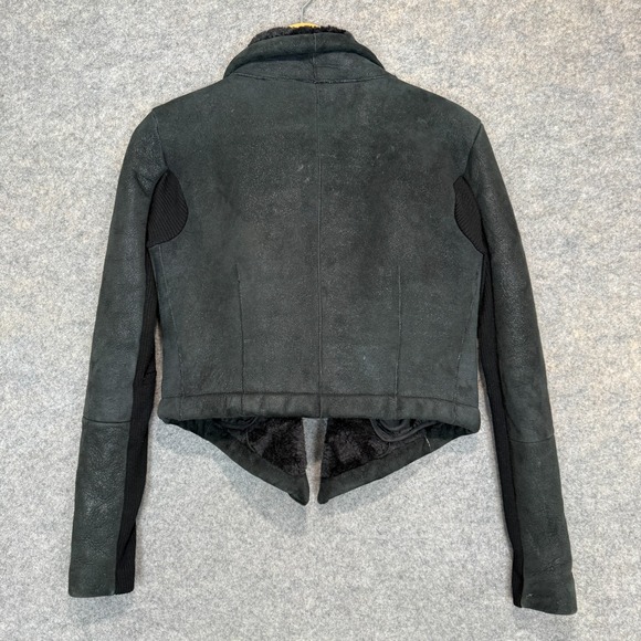Veda 100% Shearling Leather Fur Moto Jacket Womens Small Motorcycle Designer Zip - Picture 13 of 16